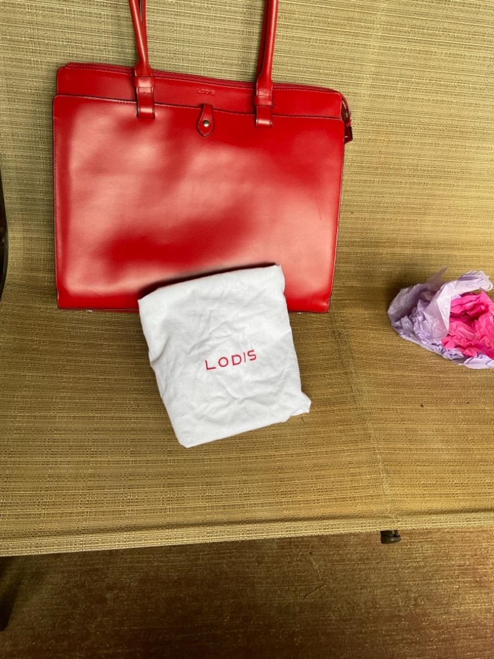 Lodis Red Leather Tote with Top Handle